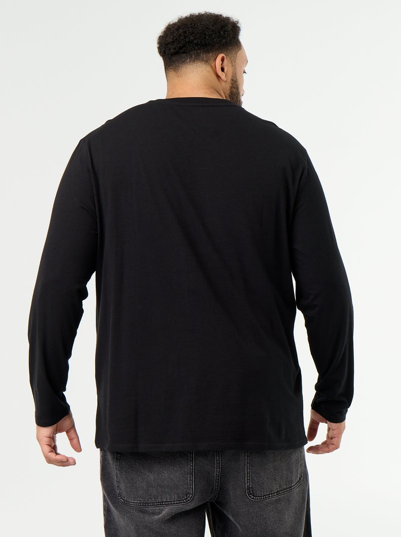 Camiseta de punto lisa de manga larga Negro - Kiabi