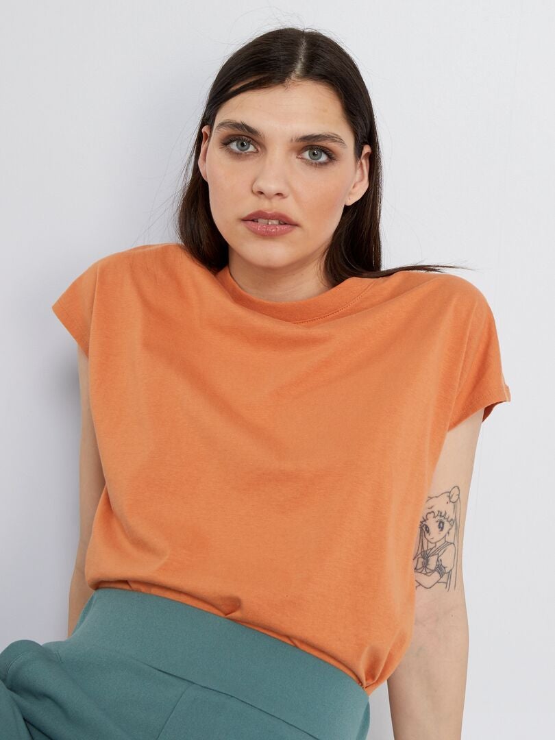 Camiseta de punto lisa naranja óxido - Kiabi