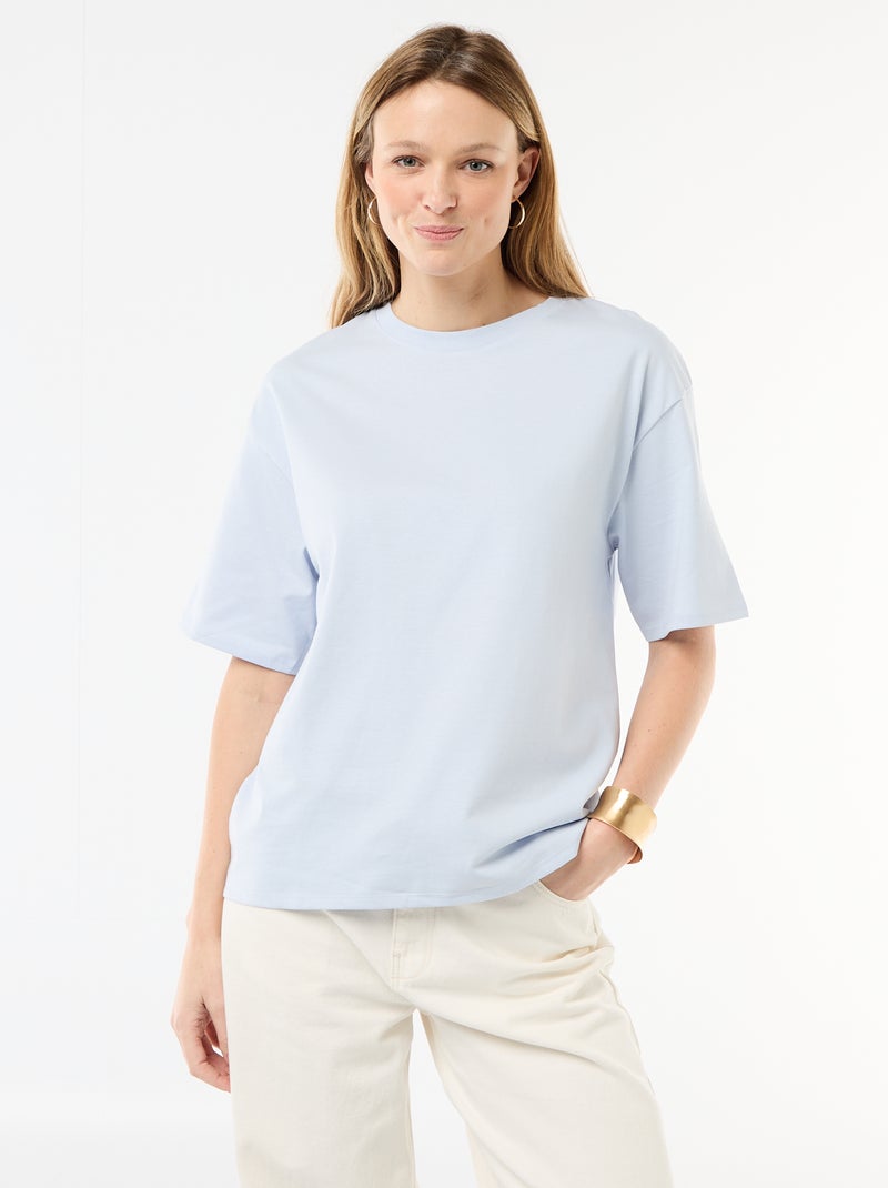 Camiseta de punto liso de manga corta Azul - Kiabi