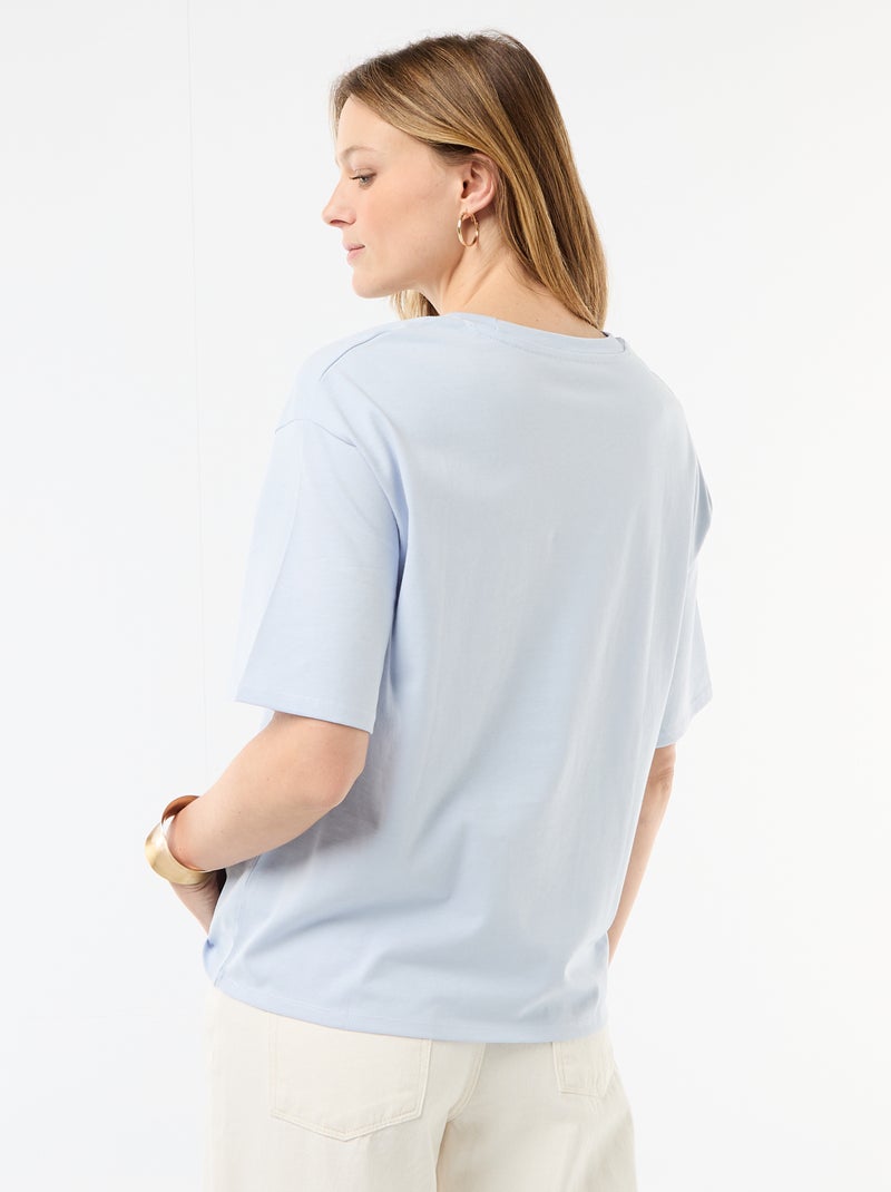 Camiseta de punto liso de manga corta Azul - Kiabi