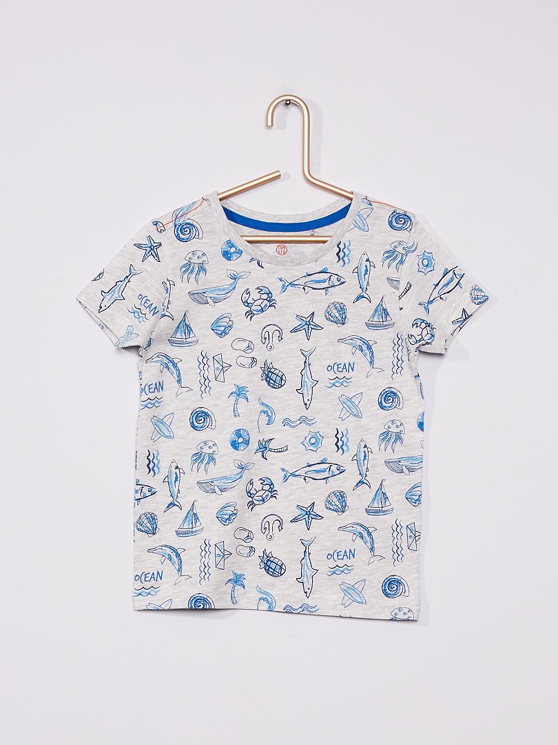 Camiseta de punto 'marisco y crustáceos' gris - Kiabi