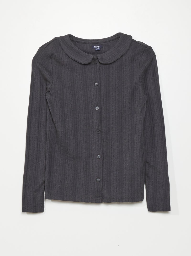 Camiseta de punto pointelle con botones gris oscuro - Kiabi