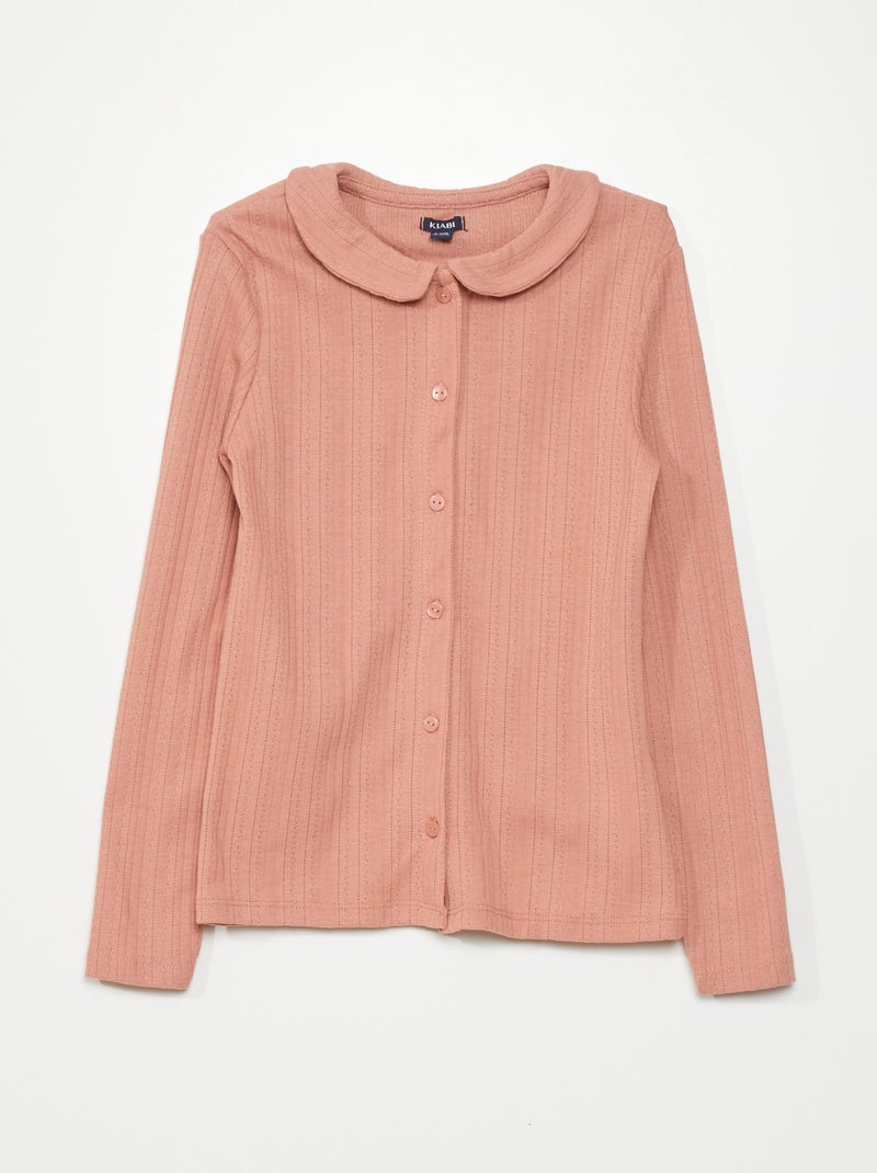 Camiseta de punto pointelle con botones rosa - Kiabi