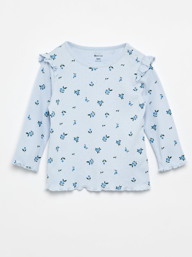 Camiseta de punto pointelle + pantalón - 2 piezas Azul - Kiabi