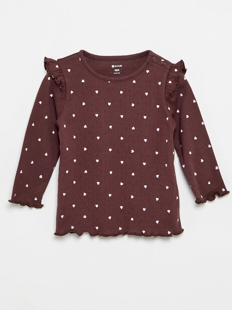 Camiseta de punto pointelle + pantalón - 2 piezas Marron - Kiabi