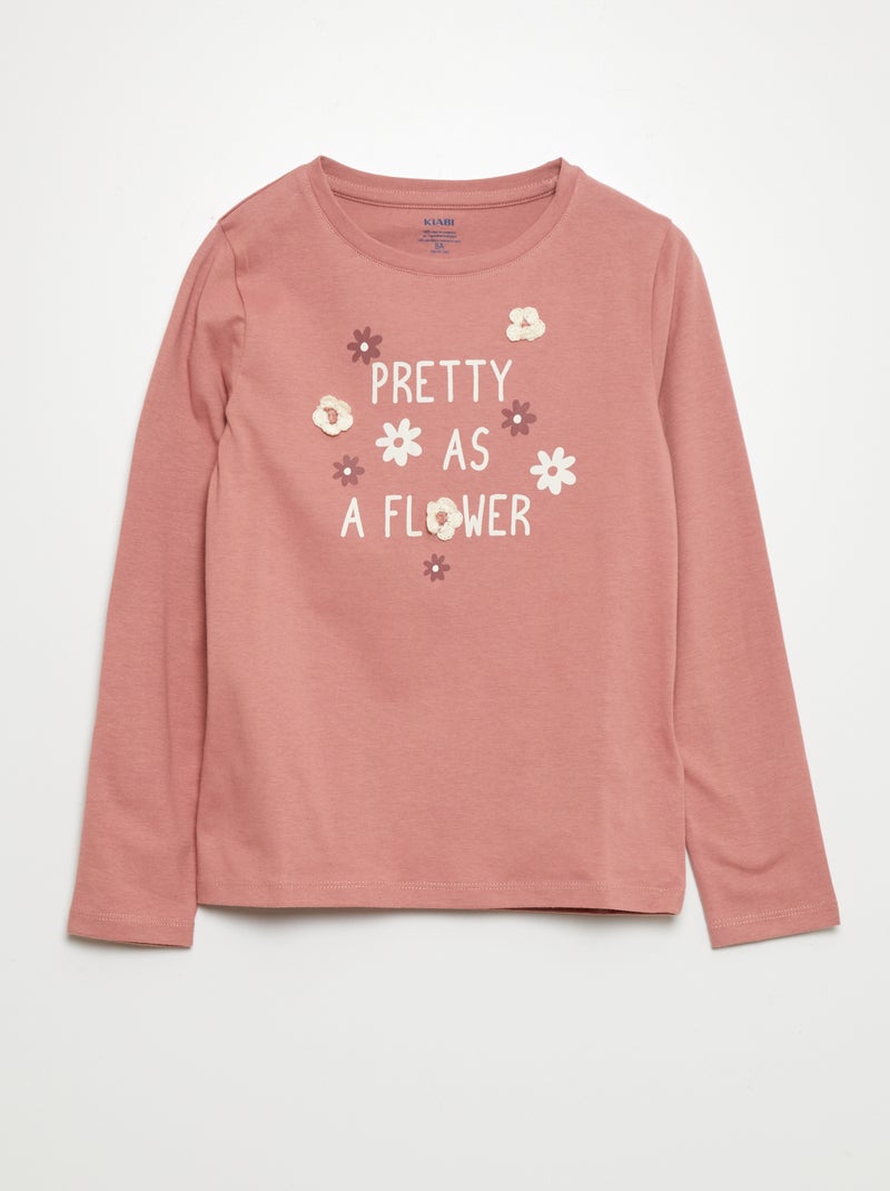 Camiseta de punto 'pretty as a flower' ROSA - Kiabi