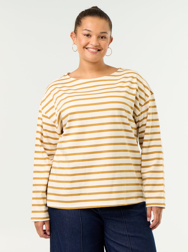 Camiseta de punto rayada de manga larga Amarillo - Kiabi