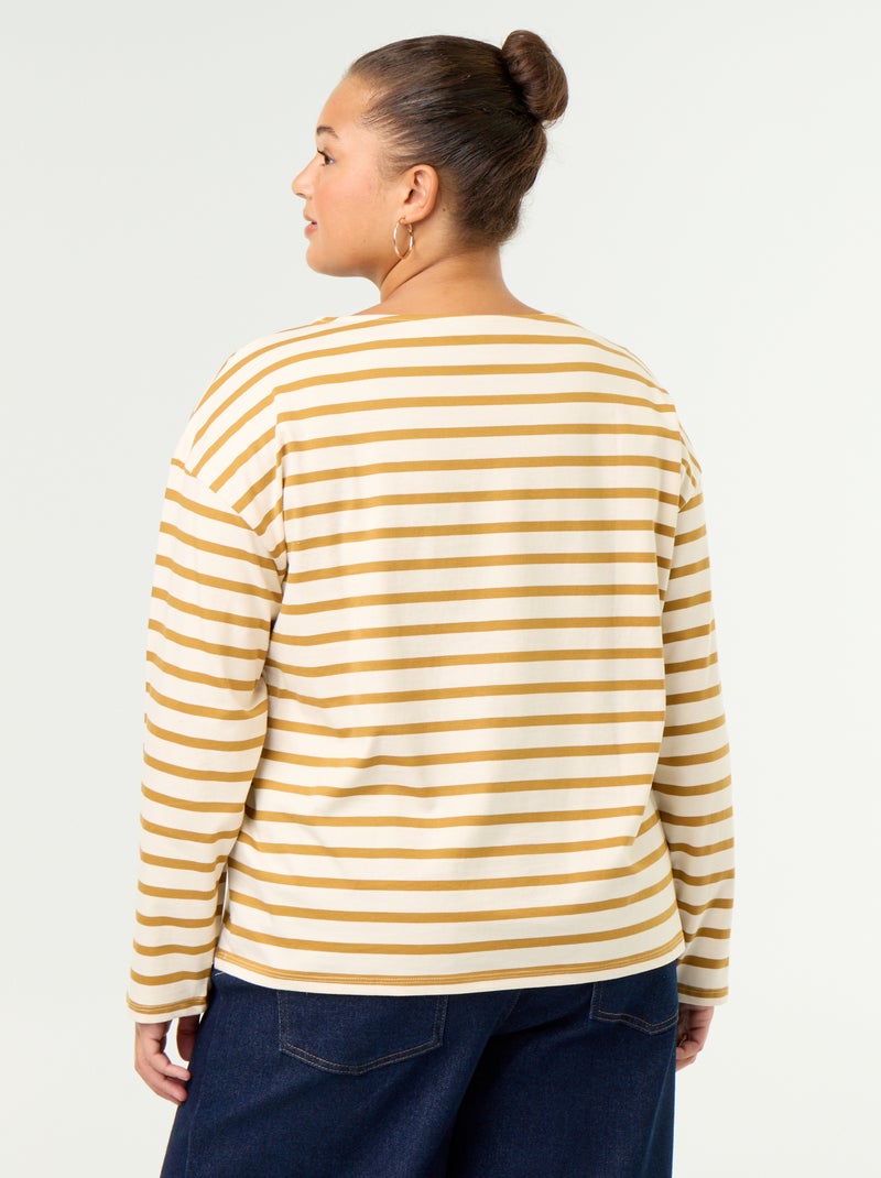 Camiseta de punto rayada de manga larga Amarillo - Kiabi