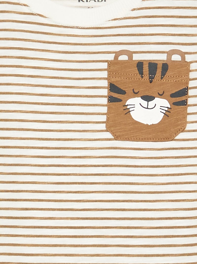 Camiseta de punto rayada de manga larga Beige - Kiabi