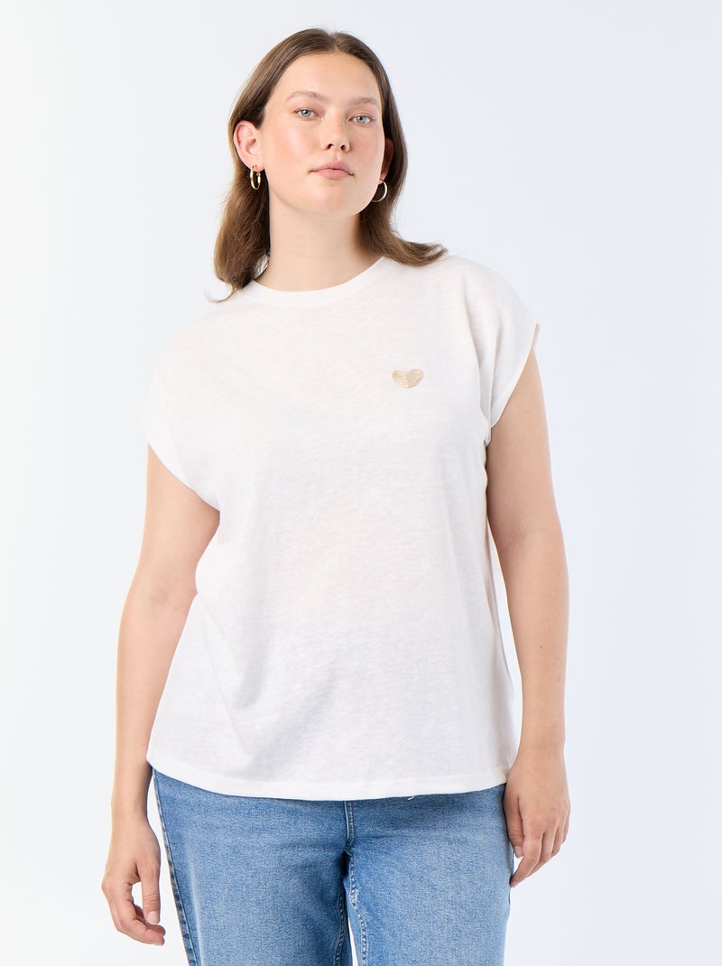 Camiseta de punto sin mangas con pequeño bordado en el pecho Beige - Kiabi