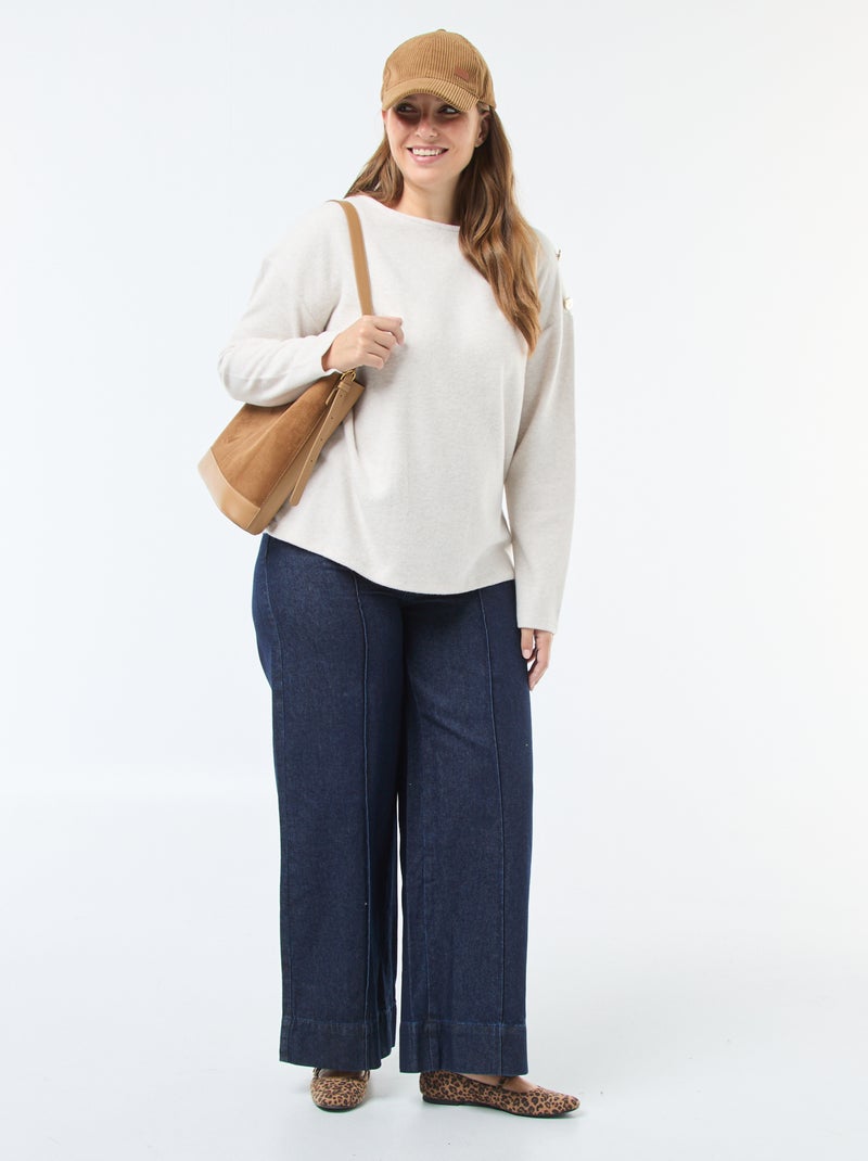 Camiseta de punto suave con botones dorados Beige - Kiabi