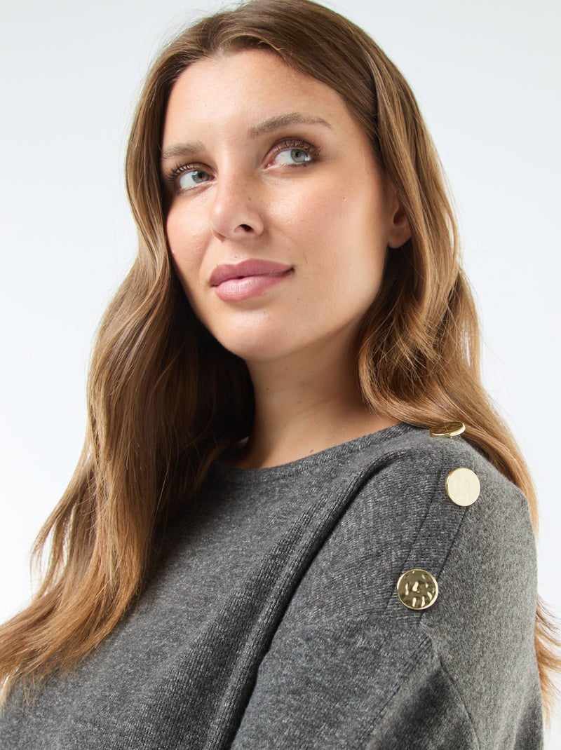 Camiseta de punto suave con botones dorados Gris - Kiabi