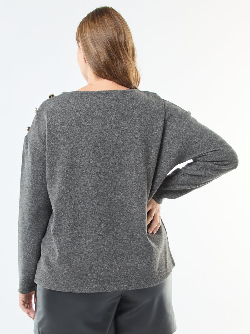 Camiseta de punto suave con botones dorados Gris - Kiabi