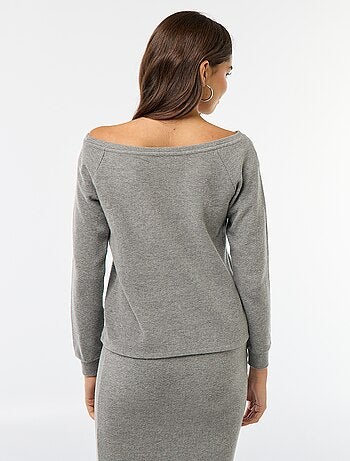 Camiseta de punto suave con cuello Bardot