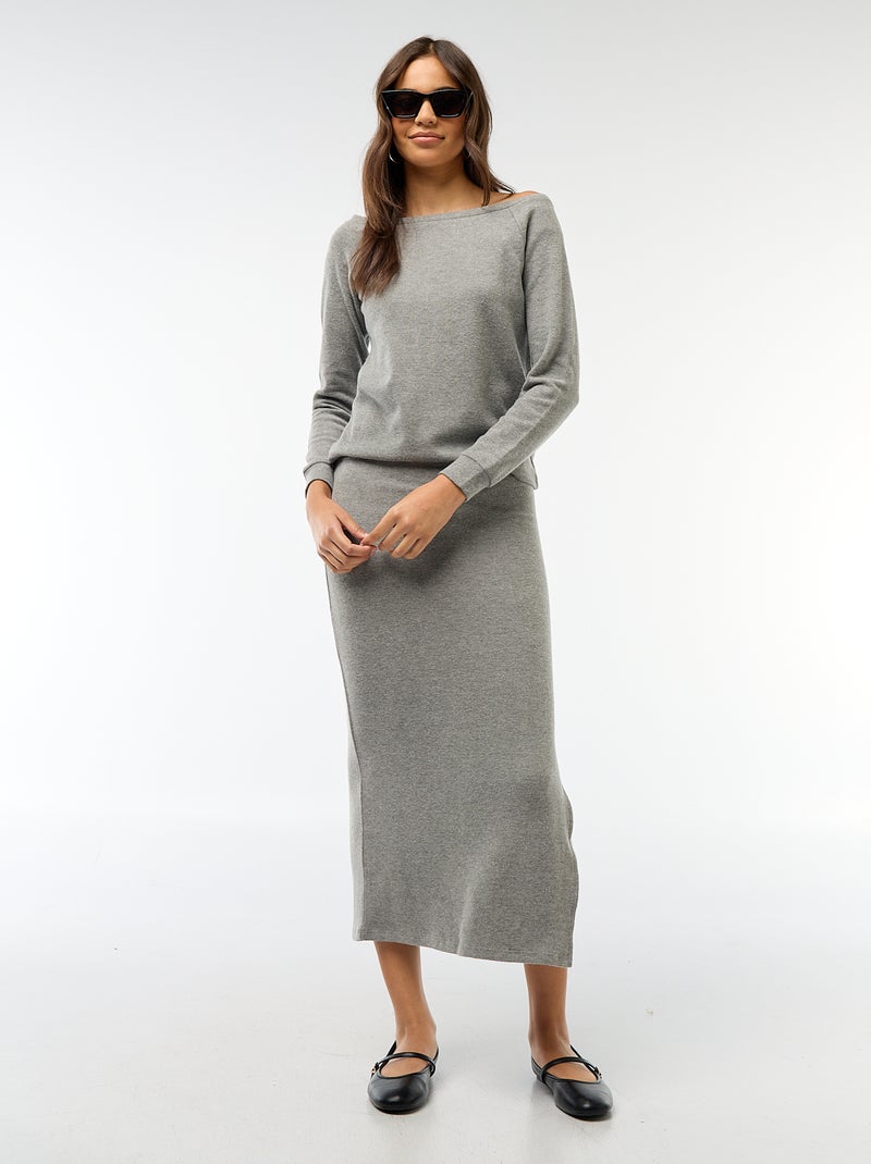 Camiseta de punto suave con cuello Bardot Gris - Kiabi