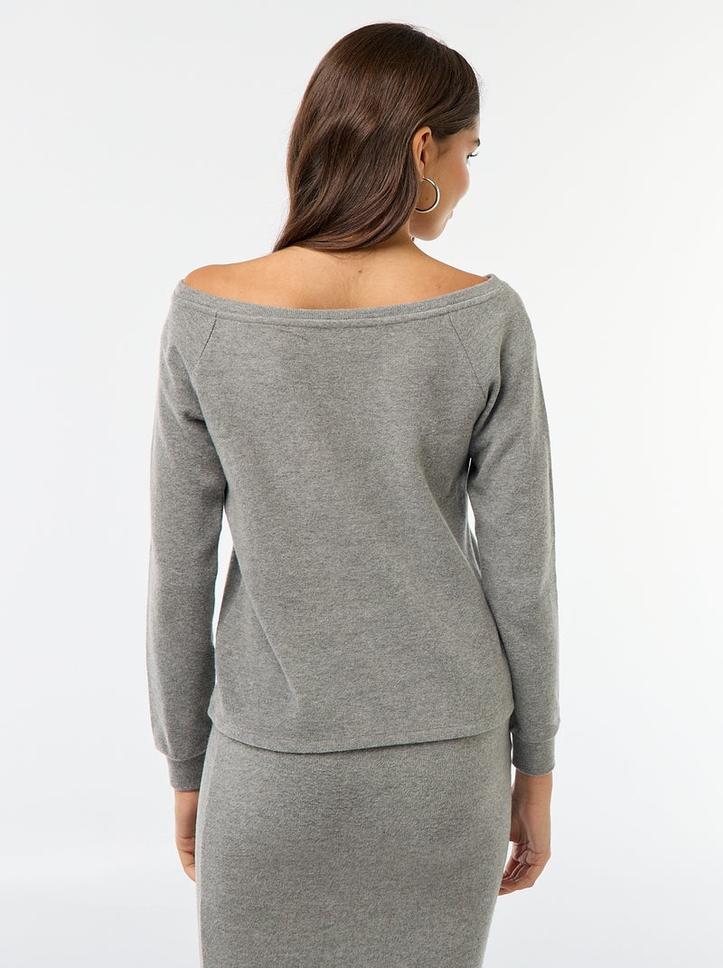 Camiseta de punto suave con cuello Bardot Gris - Kiabi