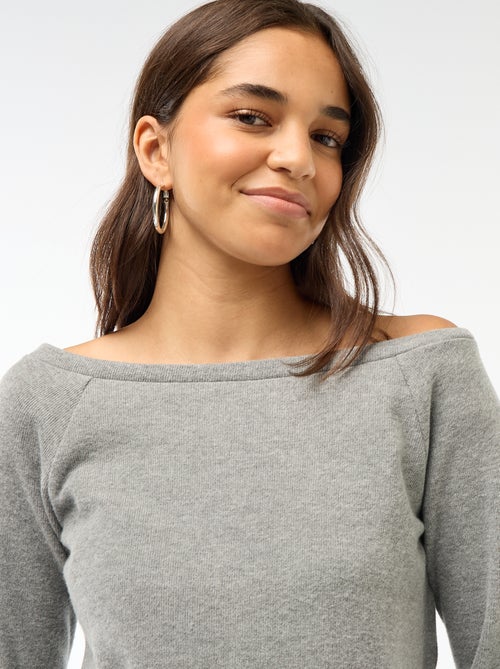 Camiseta de punto suave con cuello Bardot - Kiabi