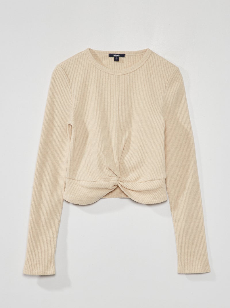 Camiseta de punto suave de canalé BEIGE - Kiabi