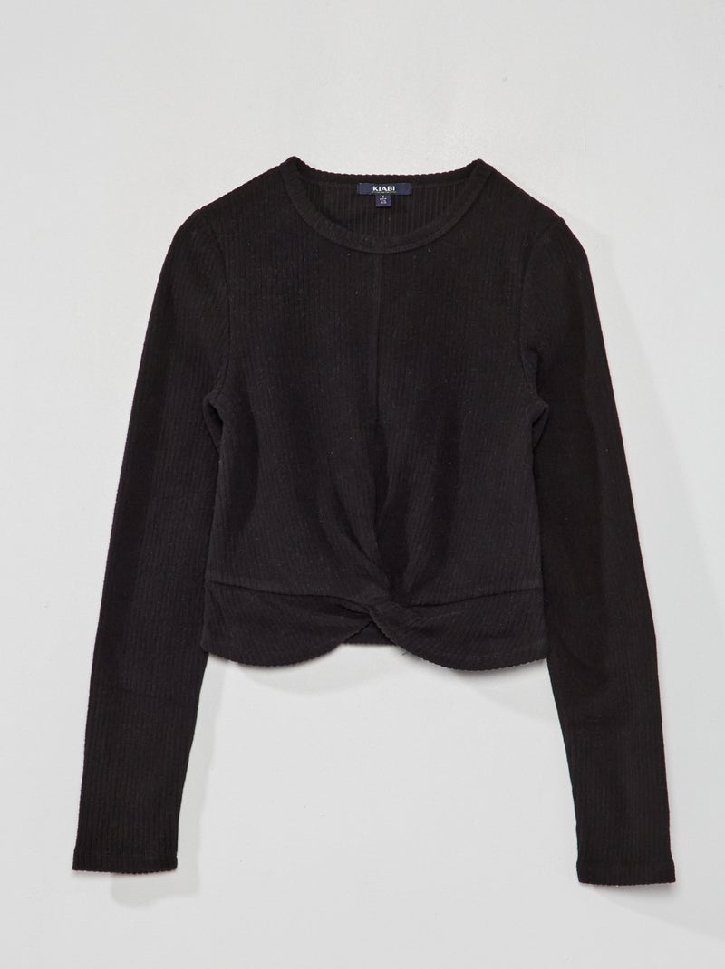 Camiseta de punto suave de canalé Negro - Kiabi
