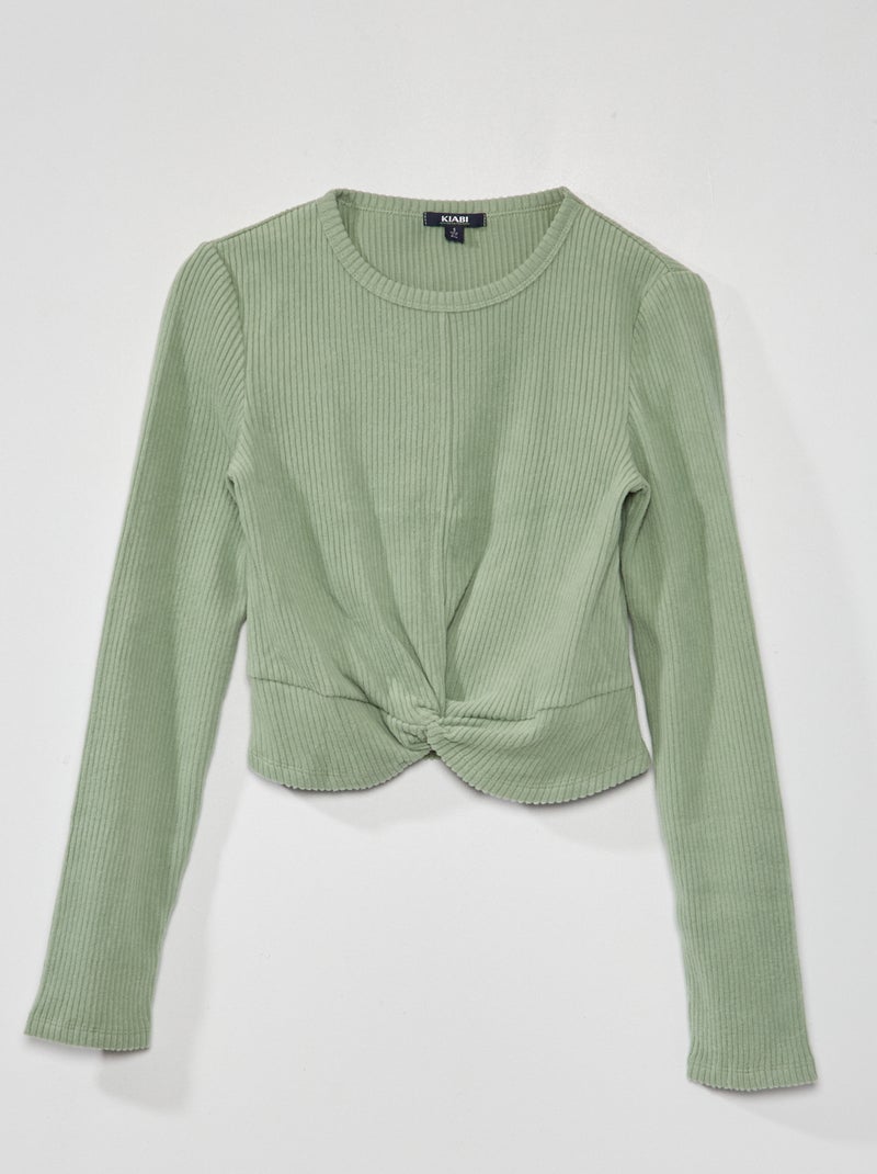Camiseta de punto suave de canalé VERDE - Kiabi