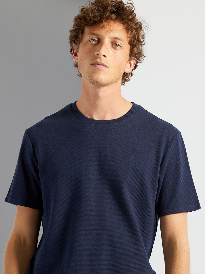 Camiseta de punto texturizado azul - Kiabi