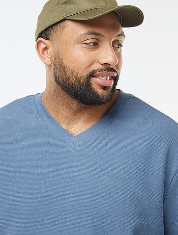 Camiseta de punto texturizado con cuello de pico