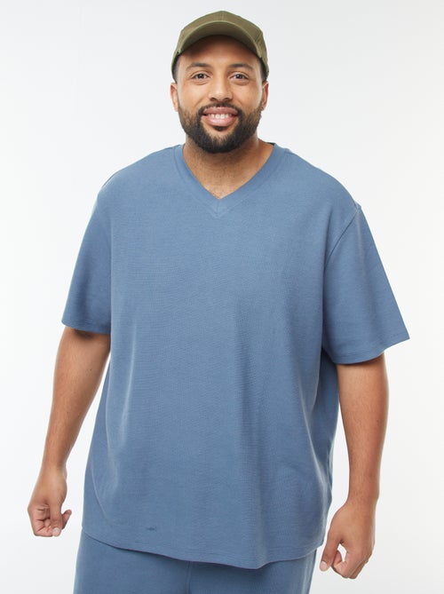 Camiseta de punto texturizado con cuello de pico - Kiabi