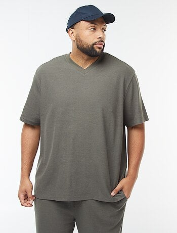 Camiseta de punto texturizado con cuello de pico