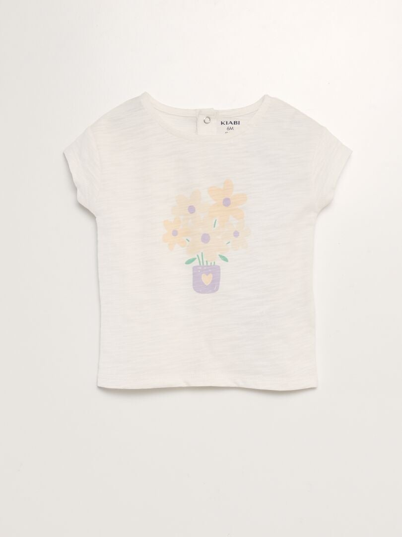 Camiseta de punto torcido con flores BLANCO - Kiabi
