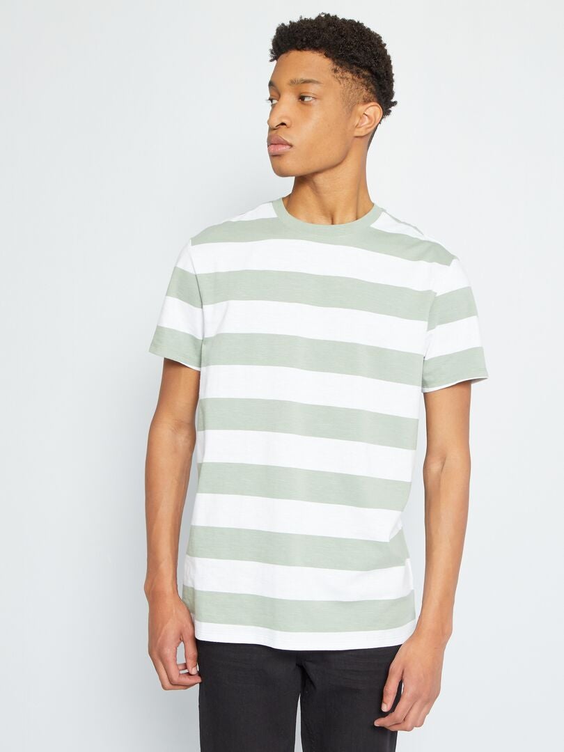 Camiseta de rayas +1,90 m verde gris - Kiabi