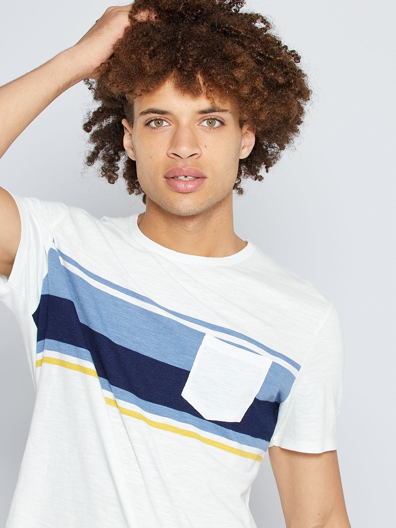 Camiseta de rayas con bolsillo en el pecho BLANCO - Kiabi
