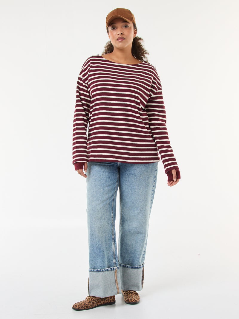 Camiseta de rayas con cuello barco Rojo - Kiabi