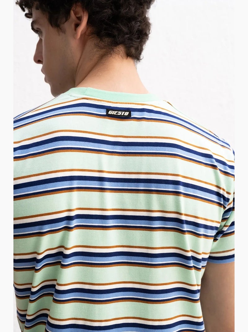 Camiseta de rayas con cuello redondo y ajuste cómodo de giesto Verde menta - Kiabi