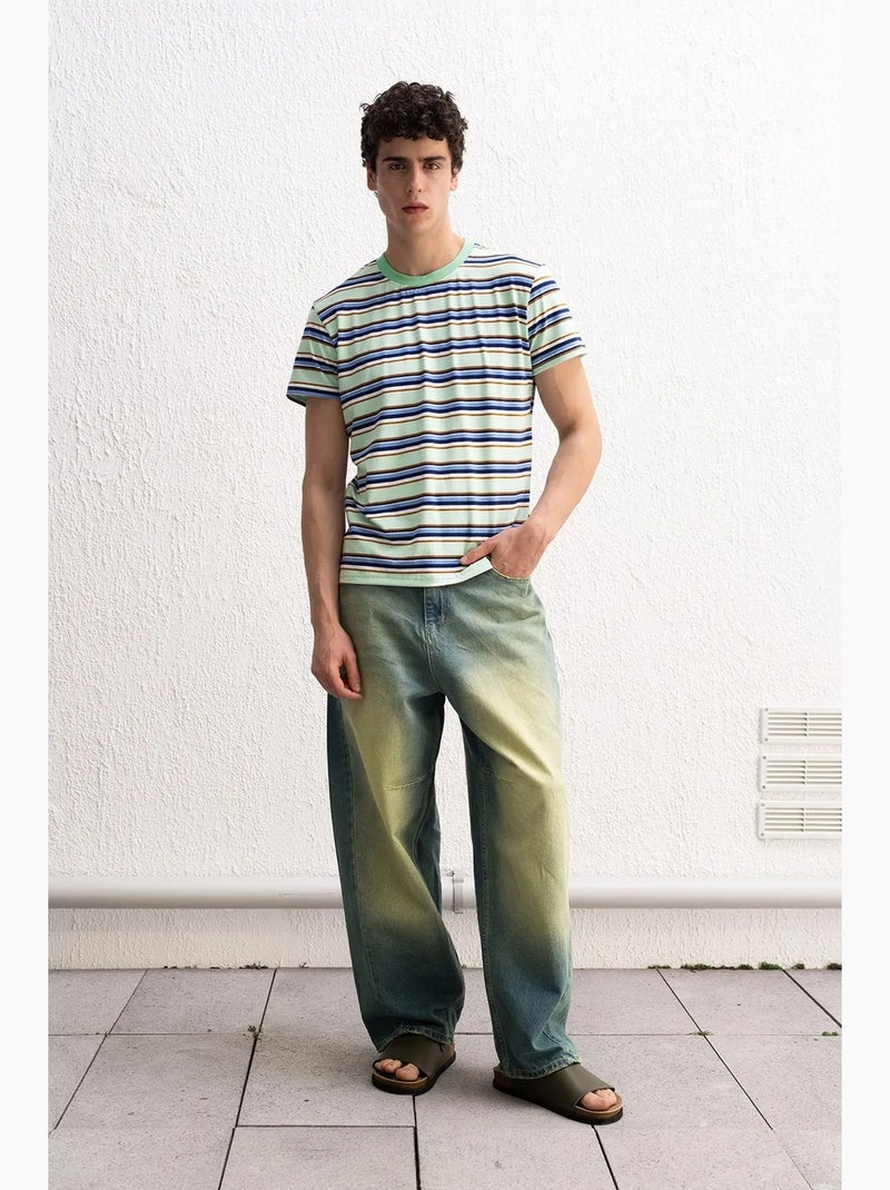 Camiseta de rayas con cuello redondo y ajuste cómodo de giesto Verde menta - Kiabi