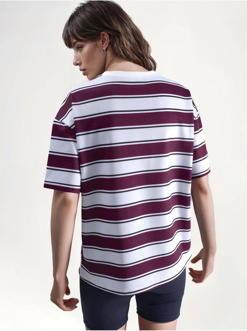 Camiseta de rayas con cuello redondo y ajuste cómodo hiccup Rojo burdeos - Kiabi