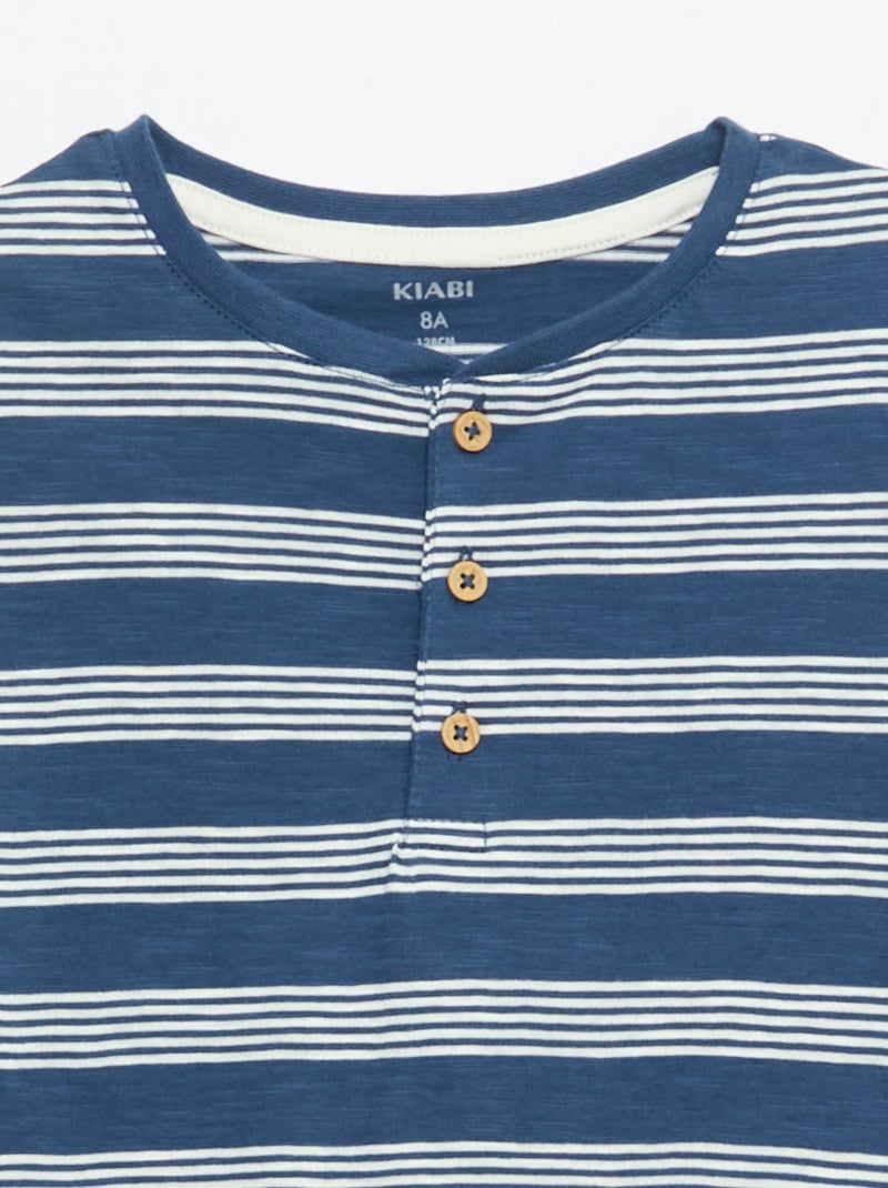 Camiseta de rayas con cuello tunecino Azul - Kiabi