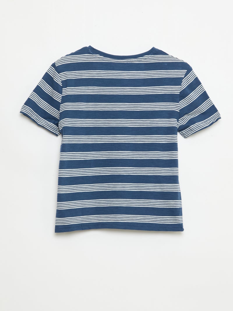 Camiseta de rayas con cuello tunecino Azul - Kiabi