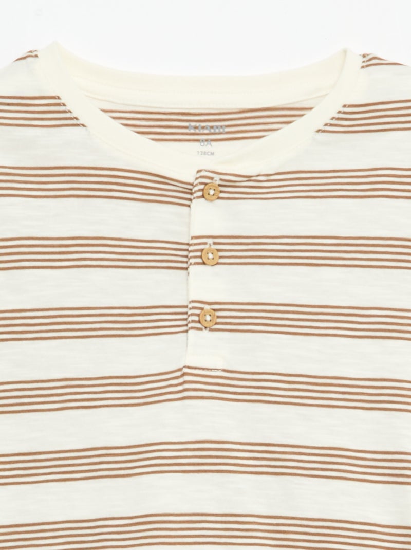 Camiseta de rayas con cuello tunecino Beige - Kiabi