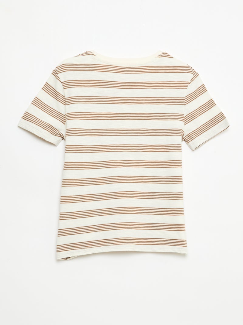 Camiseta de rayas con cuello tunecino Beige - Kiabi