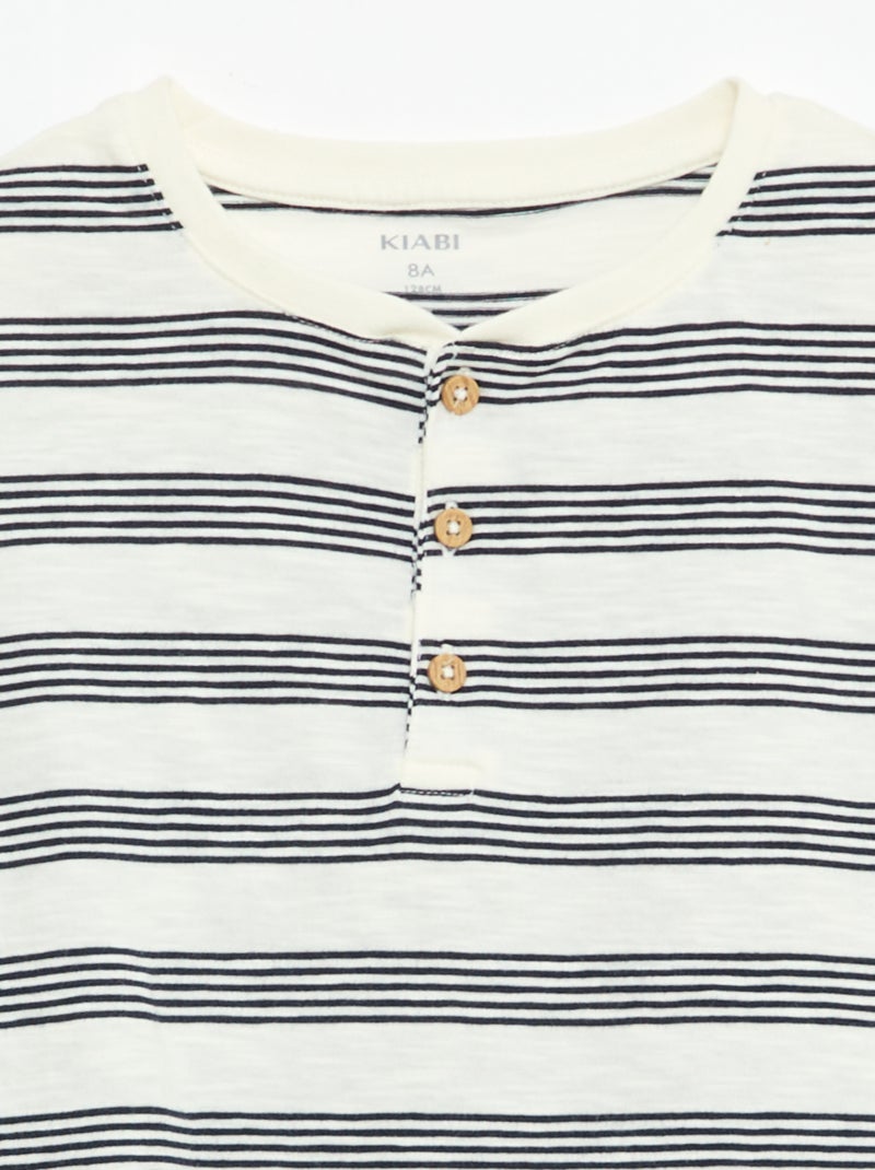 Camiseta de rayas con cuello tunecino Beige - Kiabi