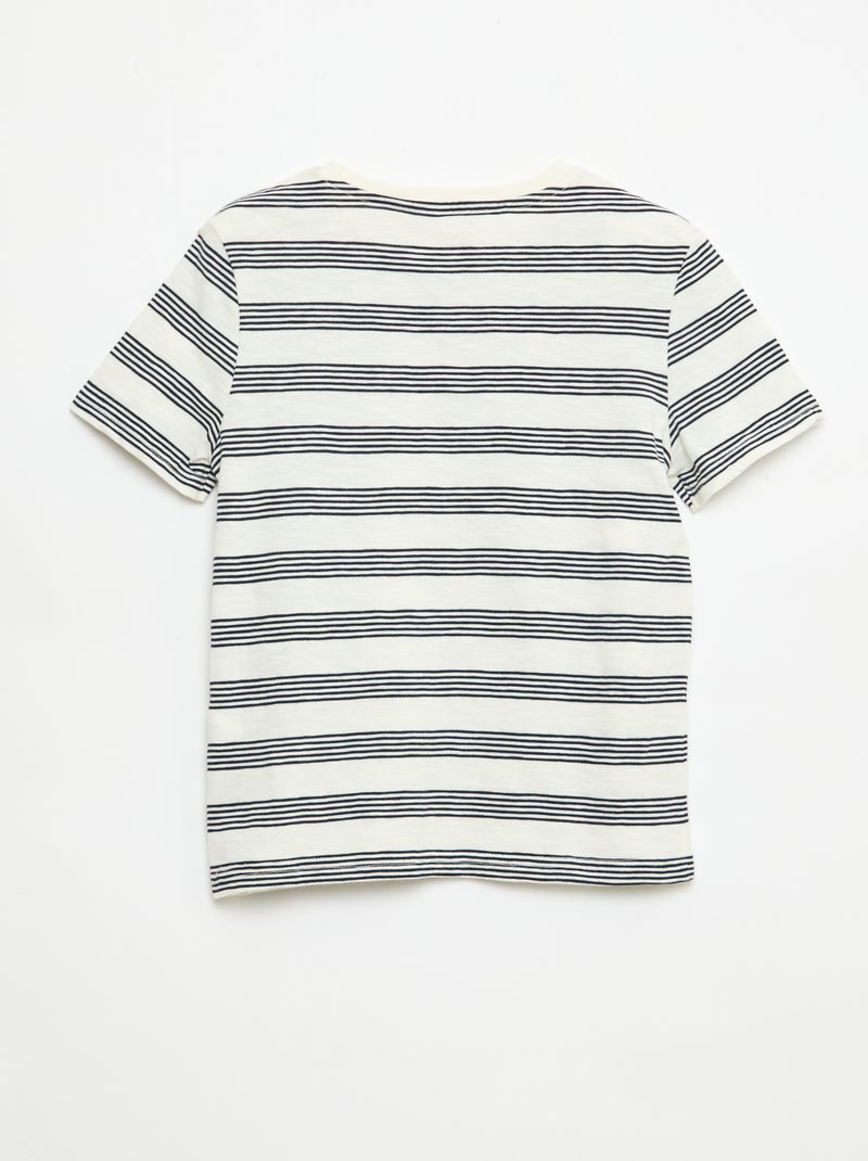 Camiseta de rayas con cuello tunecino Beige - Kiabi