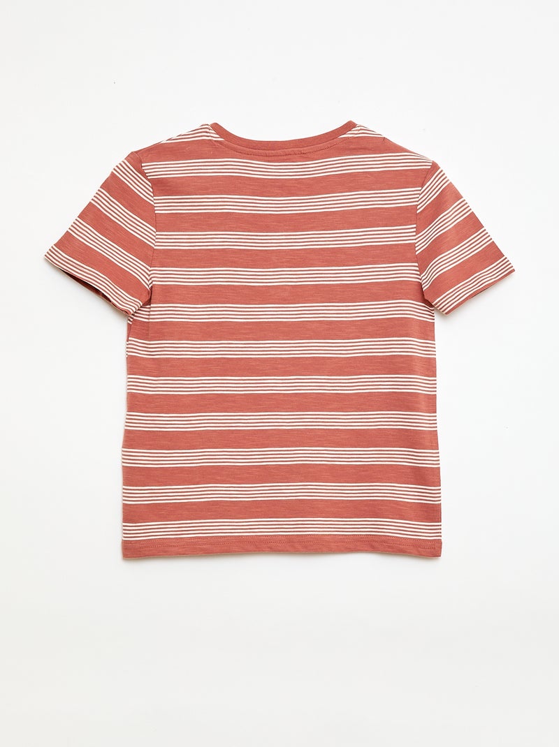 Camiseta de rayas con cuello tunecino Marron - Kiabi