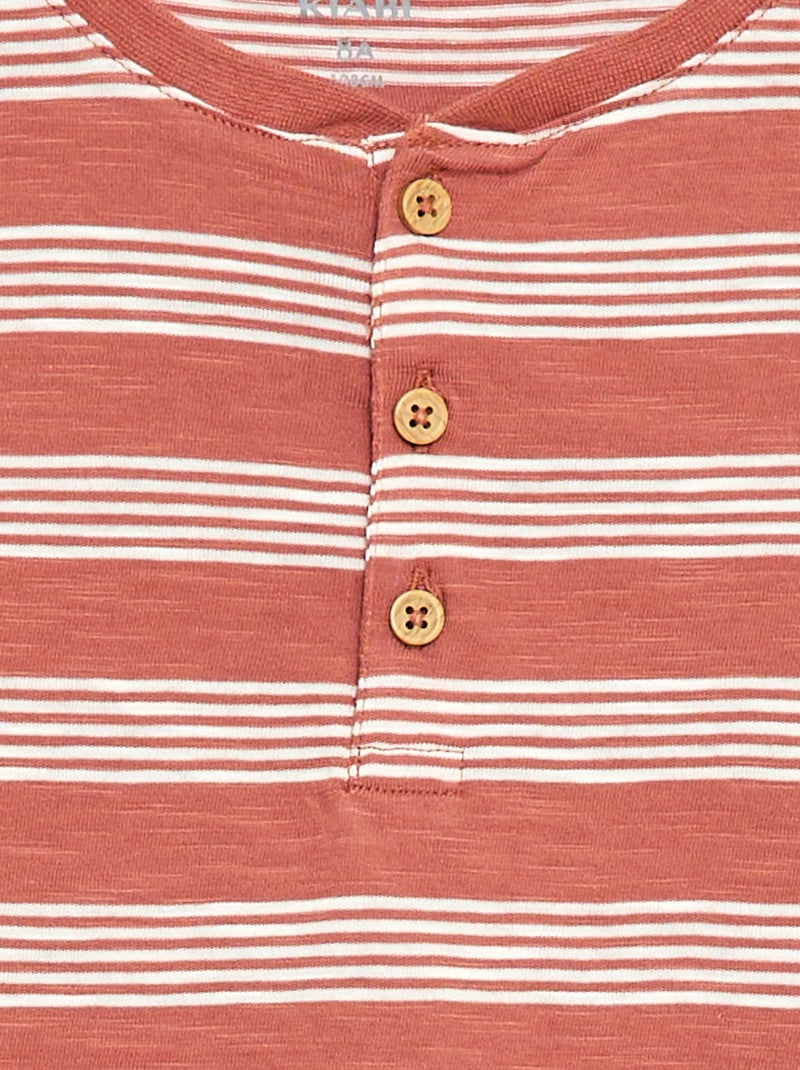 Camiseta de rayas con cuello tunecino Marron - Kiabi