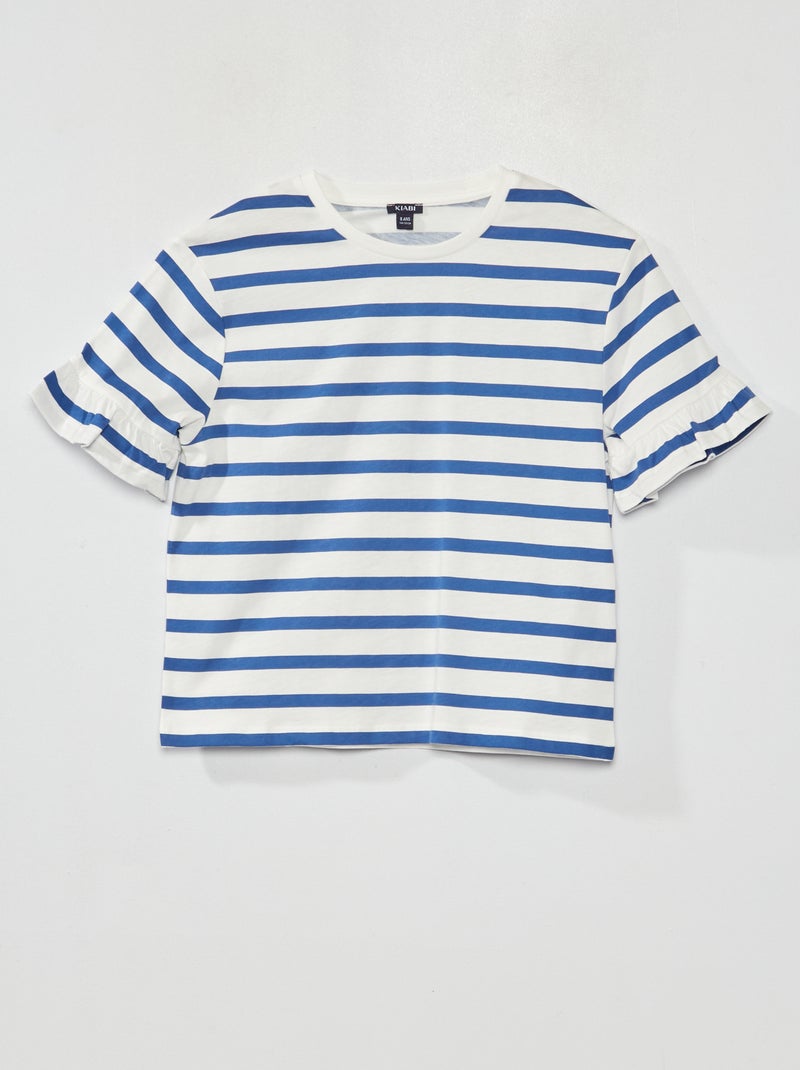 Camiseta de rayas con volantes en las mangas AZUL - Kiabi