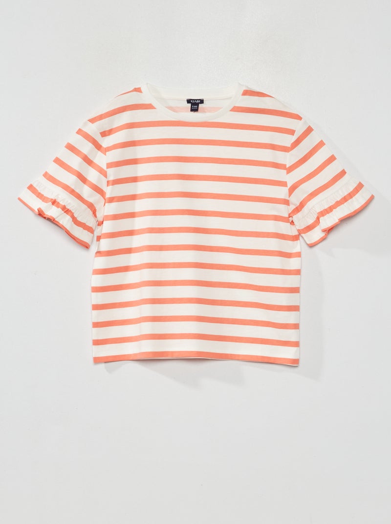 Camiseta de rayas con volantes en las mangas ROSA - Kiabi