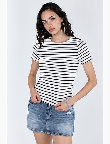 Camiseta de rayas de algodón con cuello redondo busem