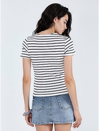 Camiseta de rayas de algodón con cuello redondo busem