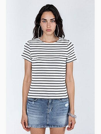 Camiseta de rayas de algodón con cuello redondo busem