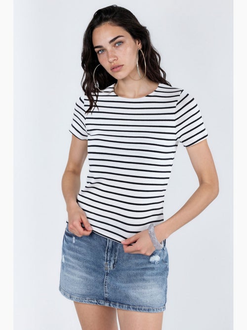 Camiseta de rayas de algodón con cuello redondo busem - Kiabi