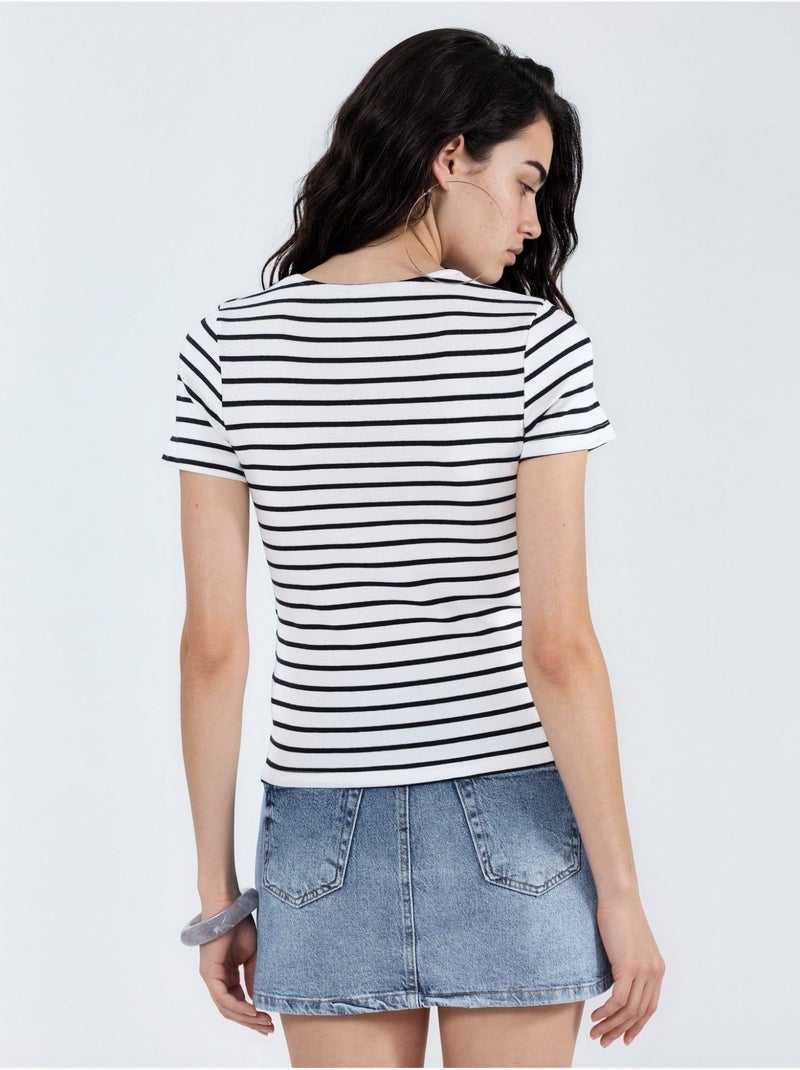Camiseta de rayas de algodón con cuello redondo busem Multicolor - Kiabi